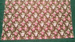 Fabric Red Rooster “Flower” of 3-Tone Cranberry on Chocolate Brown 10″x14″ $1.95
