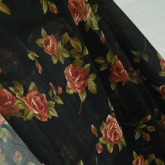 Vintage 90s Sheer Chiffon Fabric Black Rose Floral Grunge 4Y x 44″ Polyester