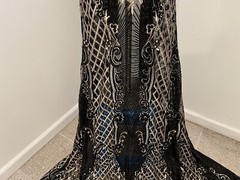 Black Gold Embroidery 4way stretch sequin Lace fabric 50” Width 1 Yard