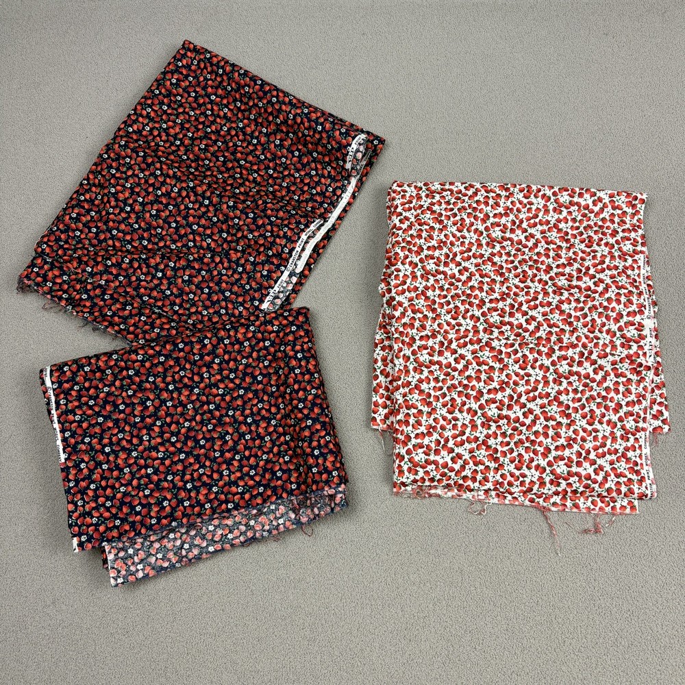 Lot Vintage Cranston Fabric Mini Strawberries Ditzy Fruit Print