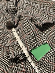 3.5yds 60”w Woven Wool Plaid Fabric Black, White, Red “Prince Of Wales” Style