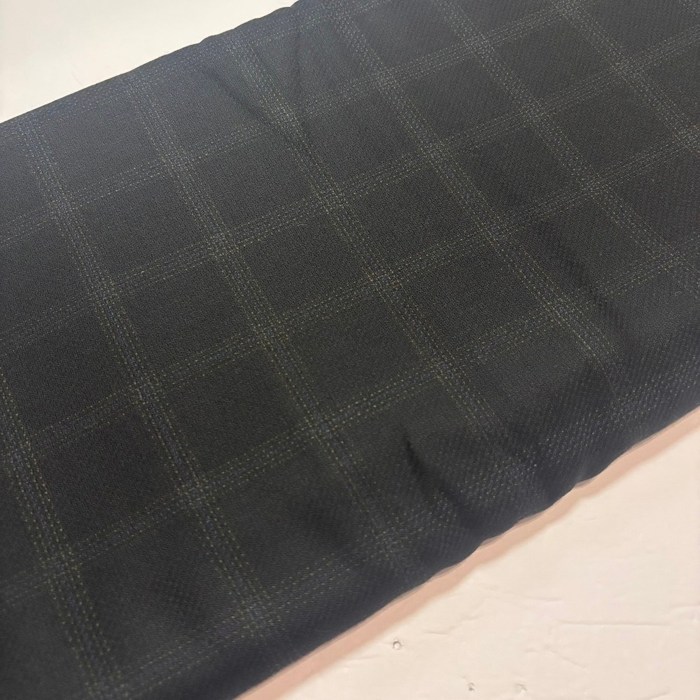 Wool Windowpane Suiting Fabric Black Tan Blue 60″ Wide x 4.25 Yards