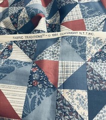 VTG `91 Patchwork 4″ Squares Cheater Shades Blue & Mauve Fabric Tradition BTFQ