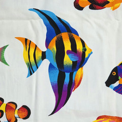 VTG VIP Cranston Tropical Aquarium Fish Bright On White Cotton Fabric 2 YD x 45″
