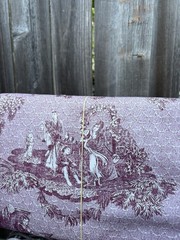 Vintage Burgundy Red French Toile de Jouy Pastoral Whimsical Cotton Fabric 9 Yds
