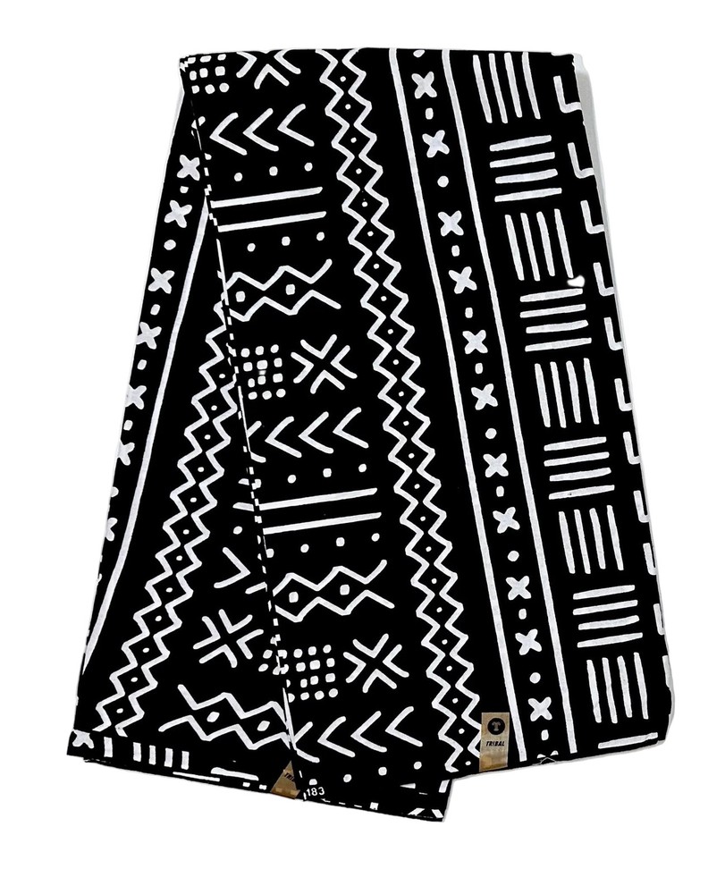 African Print Fabric/ Ankara – Black, White ‘Kokoroko’, Per Yard or Wholesale
