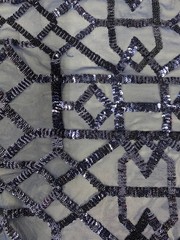 Meredith NAVY BLUE Trellis Pattern Sequins on Mesh Lace Fabric by the Yard – 10