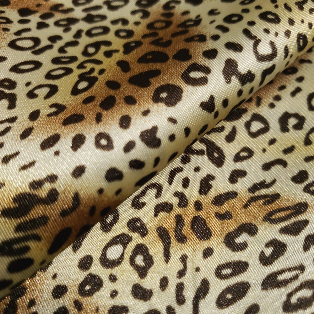Small Brown Cheetah Pring Charmeuse Satin Fabric 58″ By The Yard Animal Print