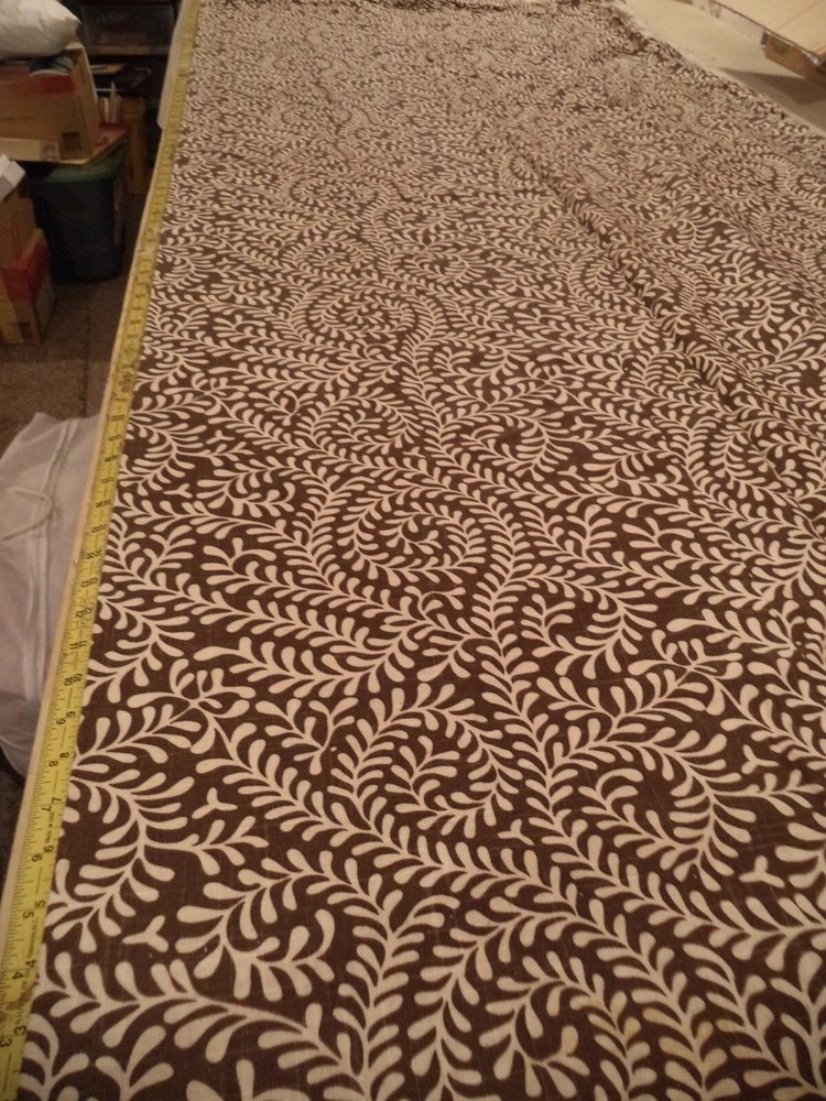 Decorator Fabric sewn into Drapery panels Brown and off white normal weight
