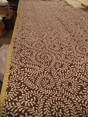 Decorator Fabric sewn into Drapery panels Brown and off white normal weight