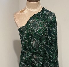 1 Yard Green Silver Rhinestone Sequins Embroidered Lace Fabric 50” Width