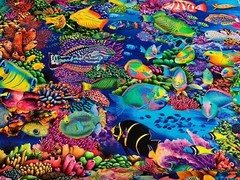 Fabric Fish Coral Canyon Ocean on Aqua Cotton KAUFMAN 1/4 Yd AQCD-199 0350