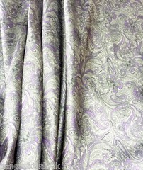 Paisley Print NON-STATIC Viscose Satin Feel Material Fabric BTY -Purple Gray