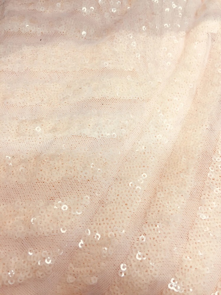 Thea BLUSH PEACH Geometric Sequins Diamond & Stripes on Mesh Lace Fabric by the