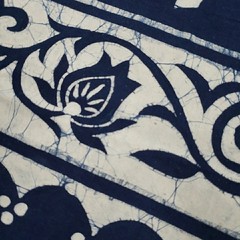 Peacock Floral Batik Fabric Chinese Indigo Cotton Y2K from Shanghai Museum 57×35