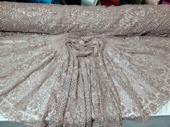 Fabric Sold By The Yard Dusty Rose Beaded Lace Floral Flowers Embroidery Mesh