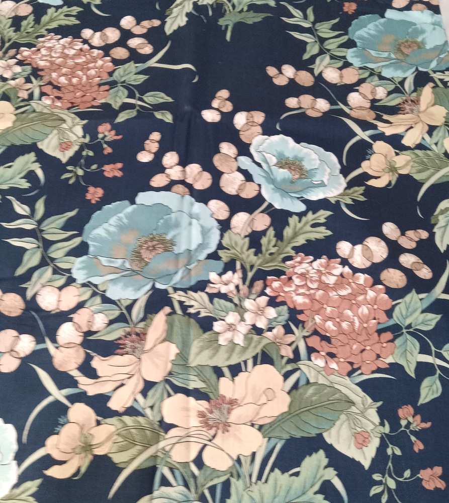 1979 floral fabric with dark blue background by House ‘n Home Fabric 2 yards