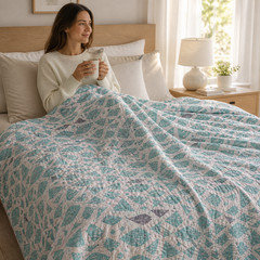 By the Seaside-Happy Fish-Aqua Unbleached Fabric-Loes Van Oosten-Cotton+Steel