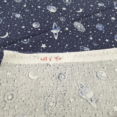 Planets and Stars Navy and Silver Moons 100% Cotton Fabric 44 x 26 in