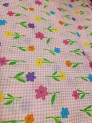 Rare Tandem Textiles Retro Lightweight Gingham Flower Print Fabric Cotton Yard