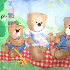 Vintage Baby Quilt Panel Fabric Teddy Bear Picnic Crib Blanket Craft 43×35.5