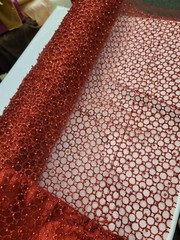 Fabric Sold By The Yard Burgundy Beaded Lace Glitter Sparkle Pearls On Mesh Prom