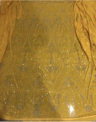 Yellow 4way stretch sequins Embroidery Mesh Lace fabric 50” Width 1 Yard