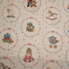 2.9 Yd VTG Cranston VIP Victorian Pull Toys Dolls Patch Pastels Florals & Dots
