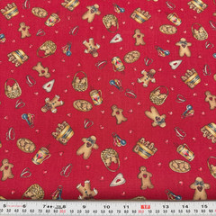 Vintage Dianna Marcum Gingerbread Red Cotton Fabric HALF YARD Remnant 18″ x 44″