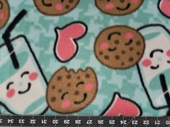 LOVE MILK AND COOKIES HEARTS AQUA FLEECE FABRIC 1 YARD + 20″ 56″ X 60″
