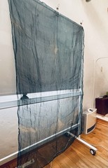 Antique Japanese Hand Spun Fine Hemp Kaya Mosquito Net Turquoise Seamless 70″