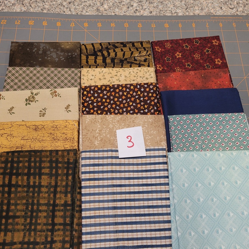 LOT OF 15 FAT QUARTERS COTTON FABRIC ASSTD COLORS & DESIGNS lot 3