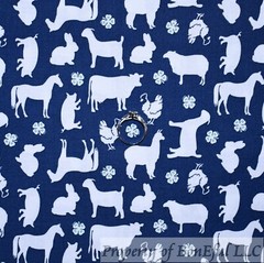 BonEful Fabric FQ Cotton Quilt Blue White 4H Club Print Clover Farm Horse Sheep