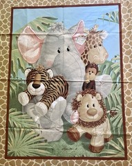 VTG 2008 “Jungle Babies” Stuffies by Patty Reed Crib Quilt Panel 45 “x 35 “