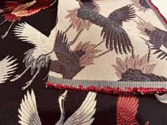 Crane Bird Gobelin Tapestry Upholstery Cushion Woven Fabric Black – 140cm Wide