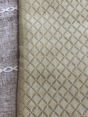 54” wide. Beige Gold Green Geometric Diamond Pattern Upholstery Fabric
