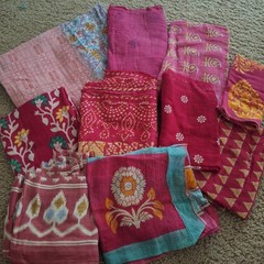 2 Lbs Vintage Kantha Fabric Pink Lot