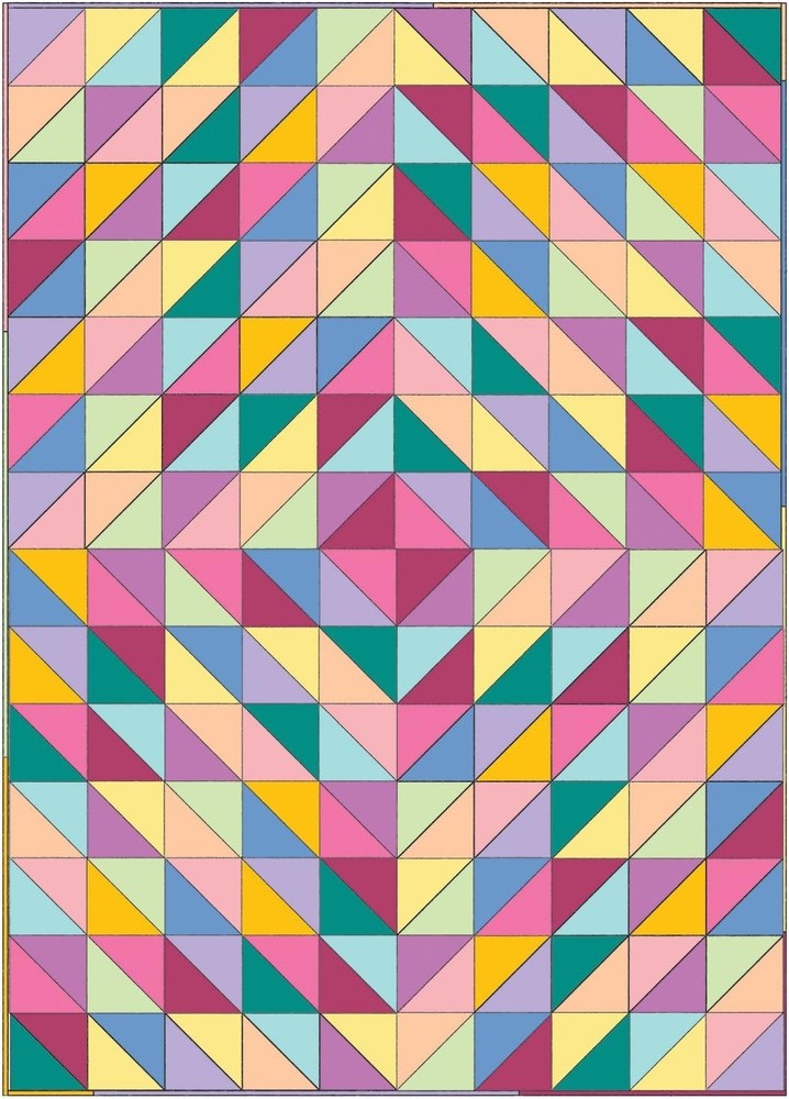 Beginner Lap Throw Quilt Kit 40.5×56.5 Inch HalfSquare Triangle Rainbow