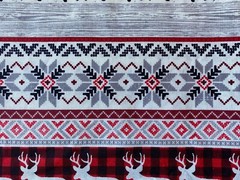 JO-ANN FABRIC~Norwegian Rustic Check~XMAS~RedGrayBlk~MOOSE~BUCK~DEER~Stripe Rows