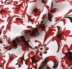 European Look Floral Upholstery Fabric 2 1/2 Yds Red Black Vines Linen Flax