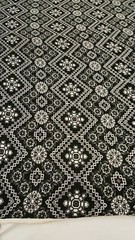 Rayon Challis Crepe Fabric By The Yard Black White Geometric Floral Pattern