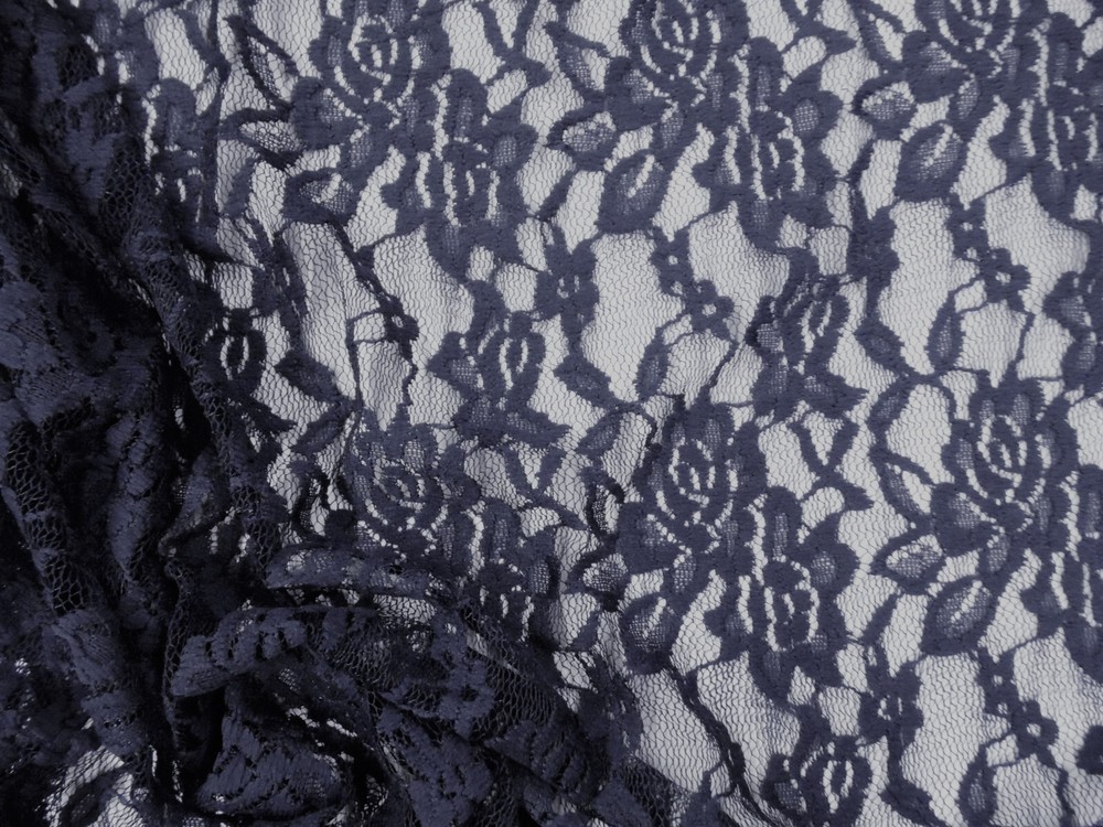 Embroidered Stretch Lace Apparel Fabric Sheer Dark Navy Floral EE106