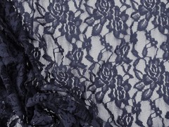 Embroidered Stretch Lace Apparel Fabric Sheer Dark Navy Floral EE106
