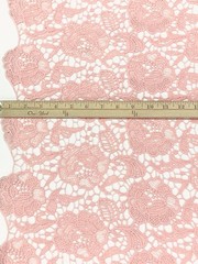 Floral Lace Fabric Special Occasion Pink Corded Border By the Yard