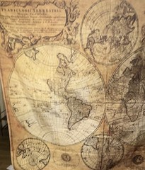 Antique/Vintage World Map Print Fabric, Beige Brown Black Travel Theme