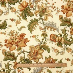 Vintage Mill Creek Floral APRICOT Cotton Drapery Curtain Pillow Fabric 1.625 YDS