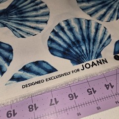 Joann Outdoor Fabric Blue Scallop Shells Coastal Nautical 54” x 1.5 Yds
