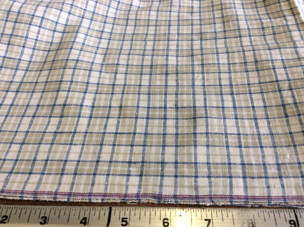 KHAKI & BLUE PLAID COTTON- 59 INCH WIDE- 1 3/8 YARDS