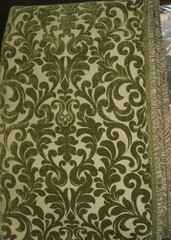 Avocado Green Chenille Upholstery Fabric 56″ x 2.5 yd Leaves Decorator Remnant