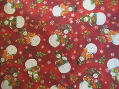 JO-ANN Snowmen & Holly W/BIRDS on Red Cotton Fabric SBTYX44″W NEW